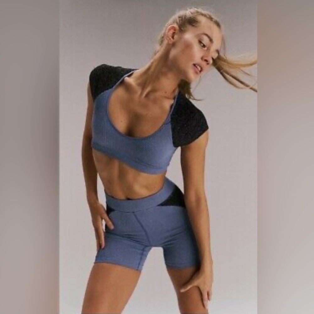 Free People Movement 
Lurex Rise And Shine Set In Blue/Black Sz XL